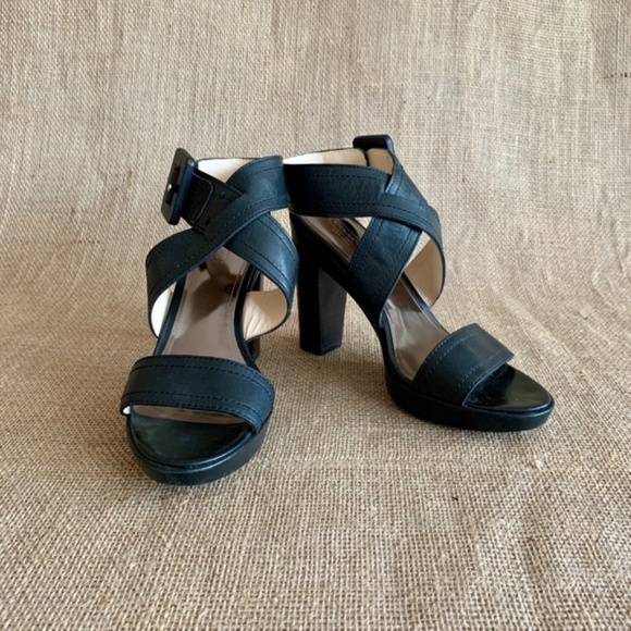 COACH Kensington Sandals Chunk Block Heels Black 7 - Picture 1 of 10